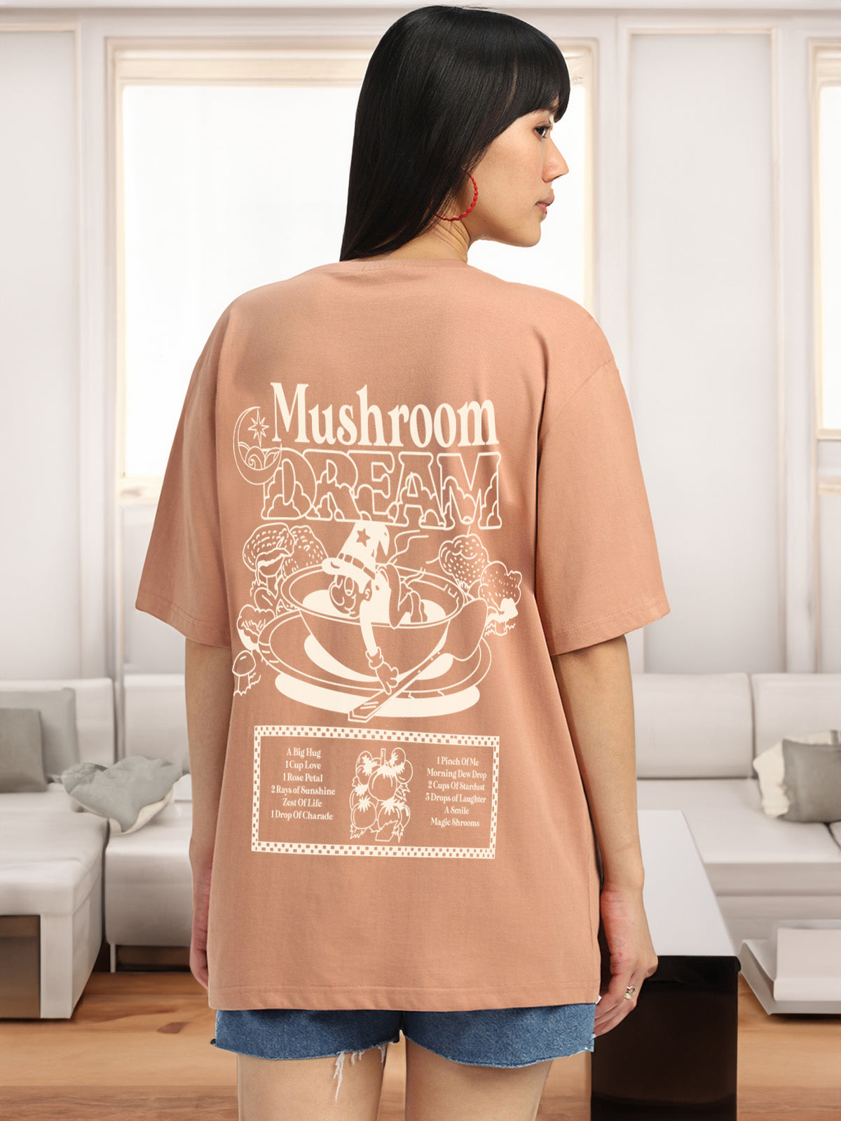Mushroom Cork White Oversized Fit Graphic T-Shirt