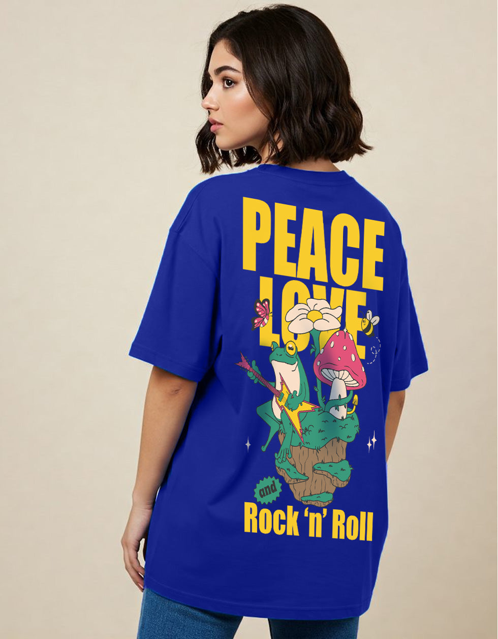 Rock And Roll Royal Blue Oversized Fit Graphic T-Shirt