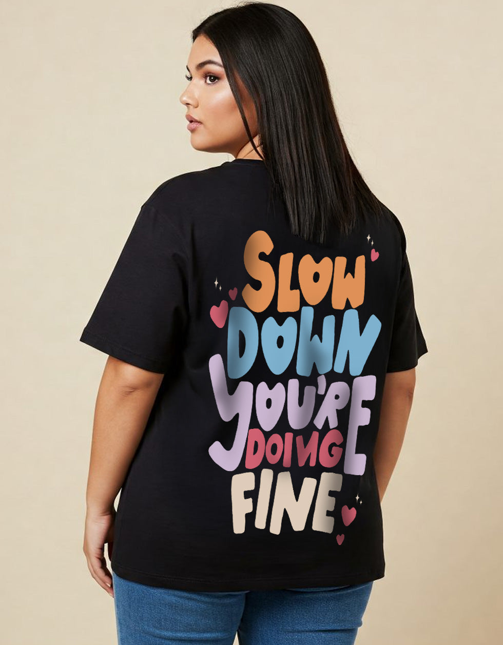 Slow Down Black Plus Size Printed T-shirt