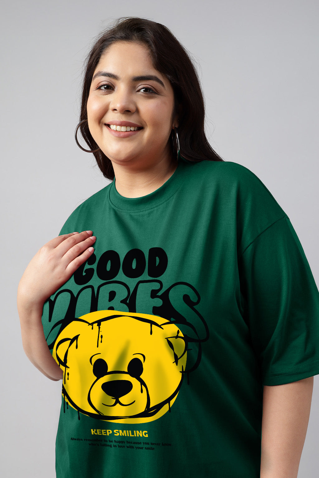 Good Vibes Green Plus Size Printed T-shirt