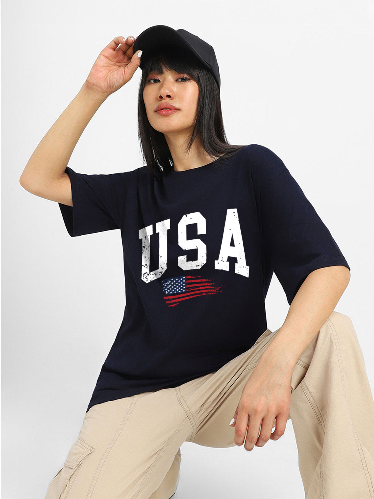 USA Navy Graphic Printed Oversized T-Shirt