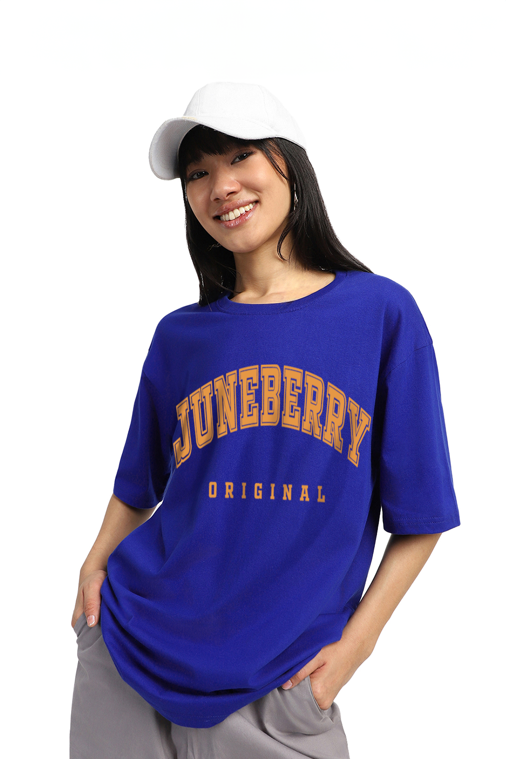 Juneberry Original Royal Blue Oversized Fit Graphic T-Shirt