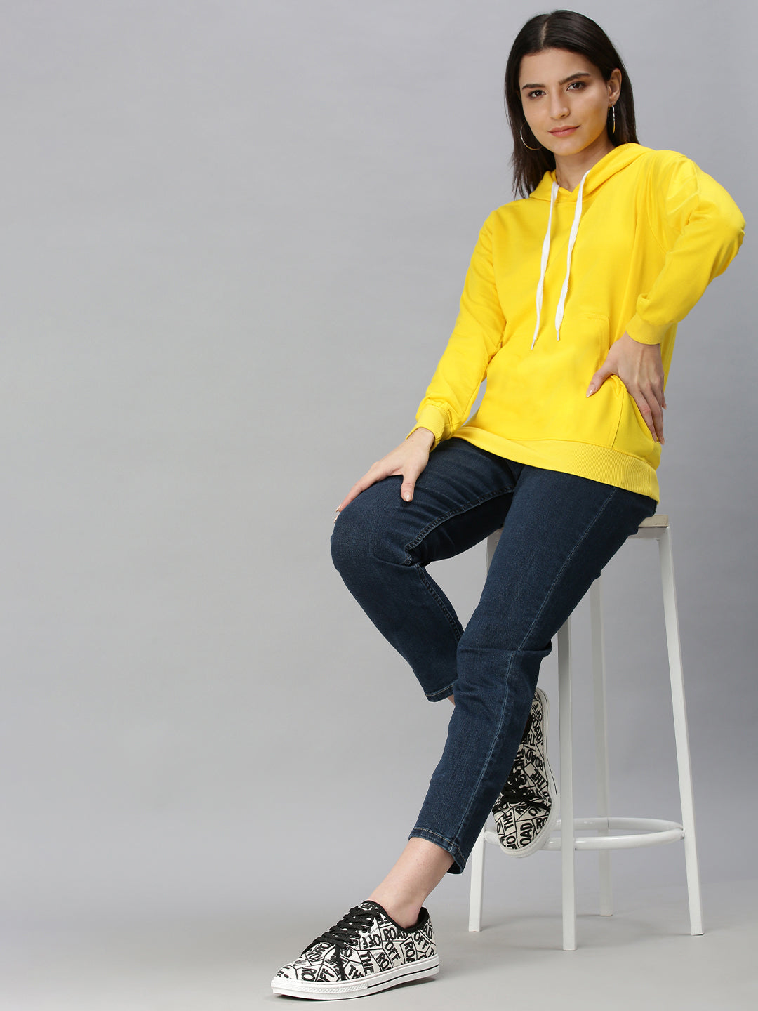 Plain Lemon Yellow Regular Fit Hoodie