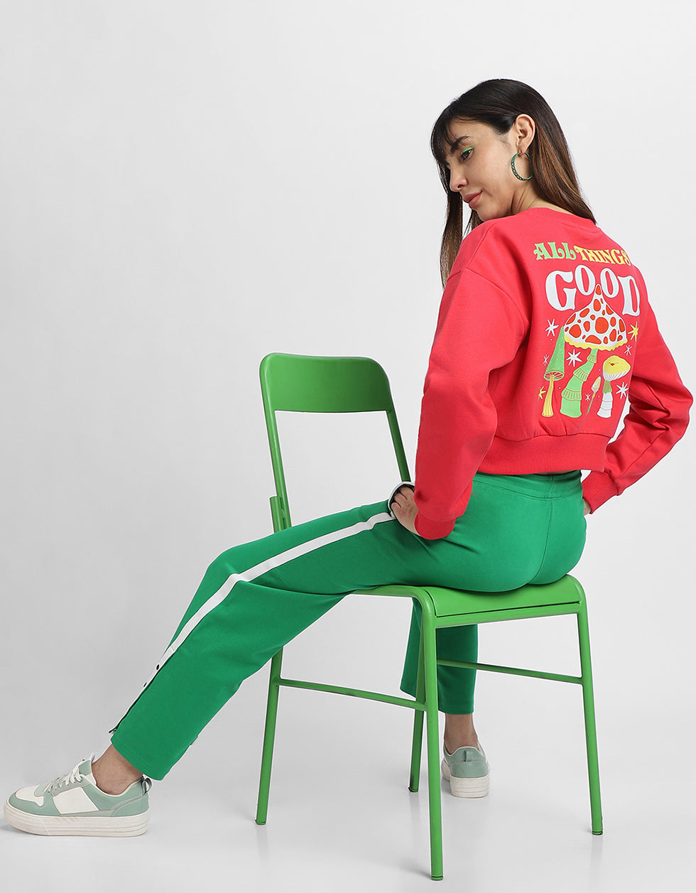 All Things Good Graphic Printed Oversized Magenta Sweatshirt