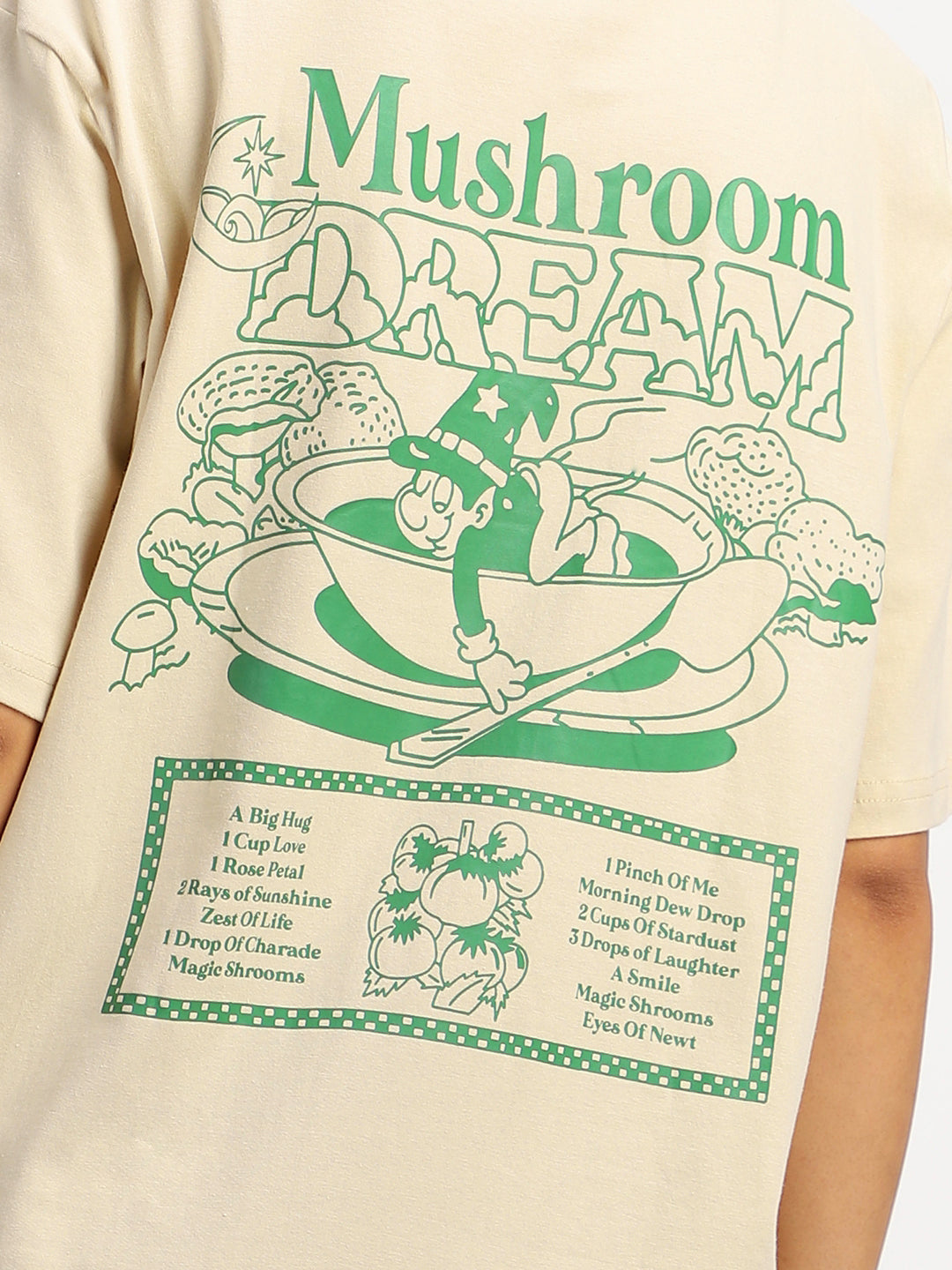 Mushroom Swan White Graphic Printed Oversized T-Shirt