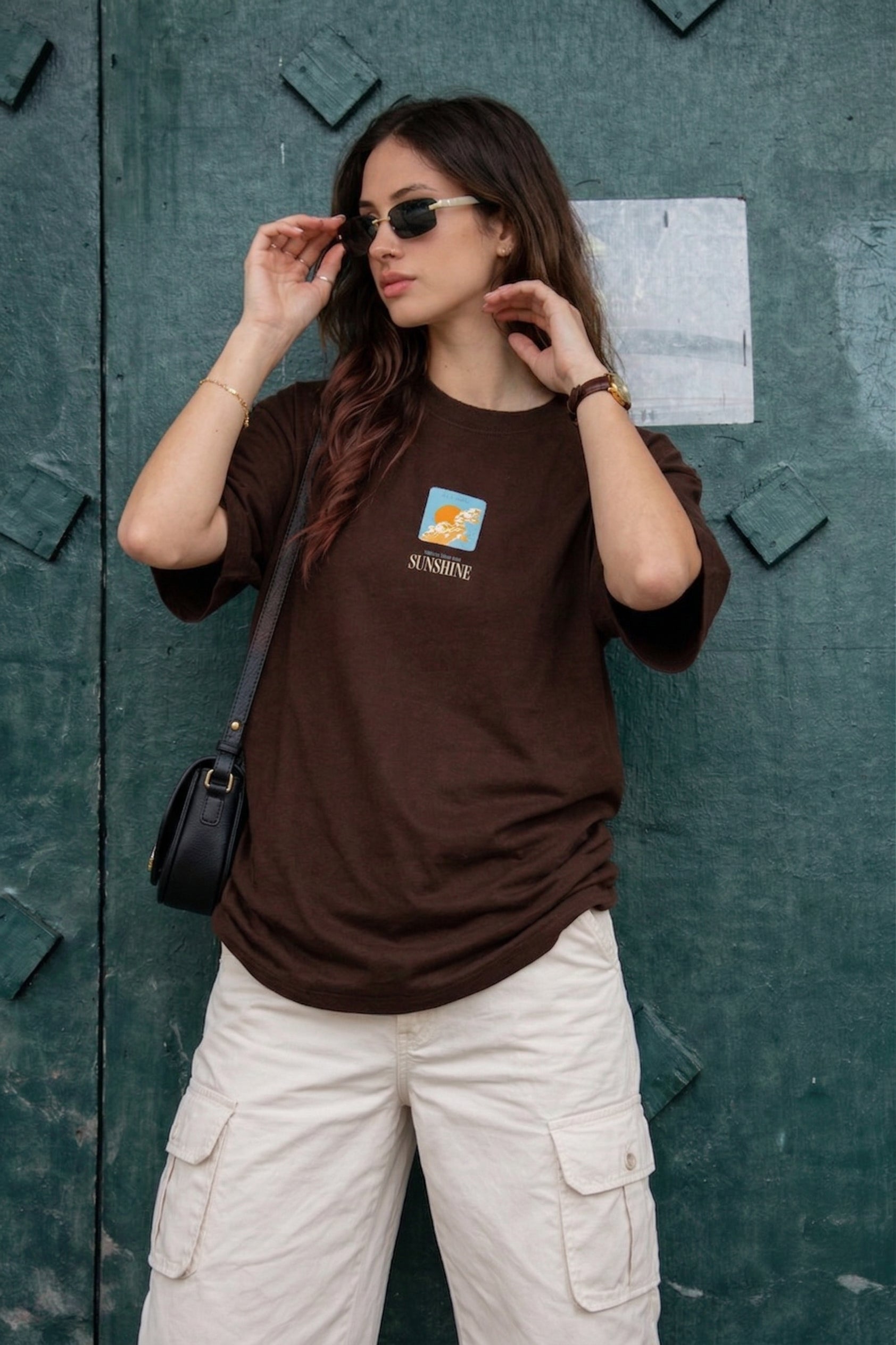 Sunshine Brown Oversized Graphic Printed T-Shirt