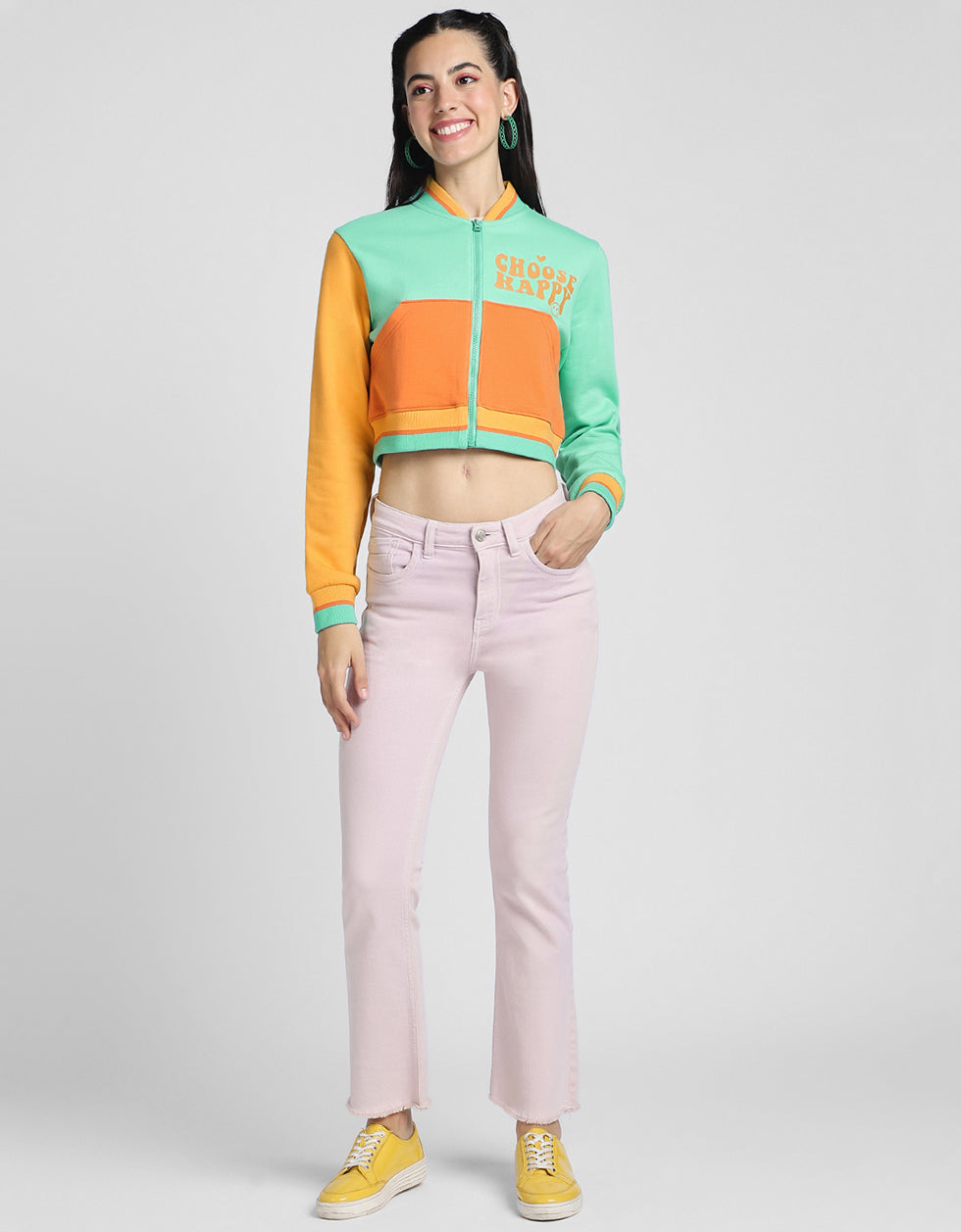 Choose Happy Multicolor Color Blocked Regular Fit Zipper Jacket