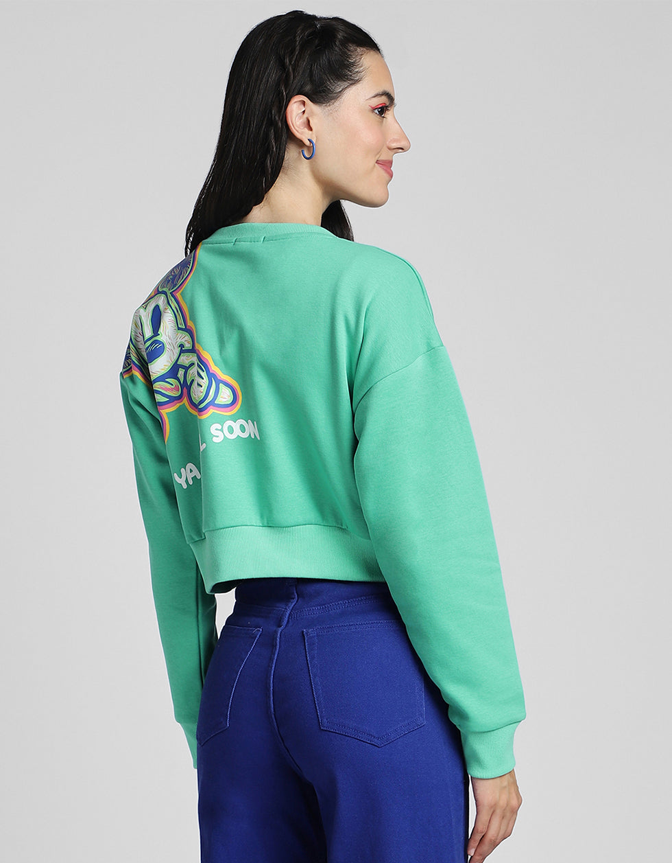 Donald Duck Graphic Printed Green Oversized Sweatshirt