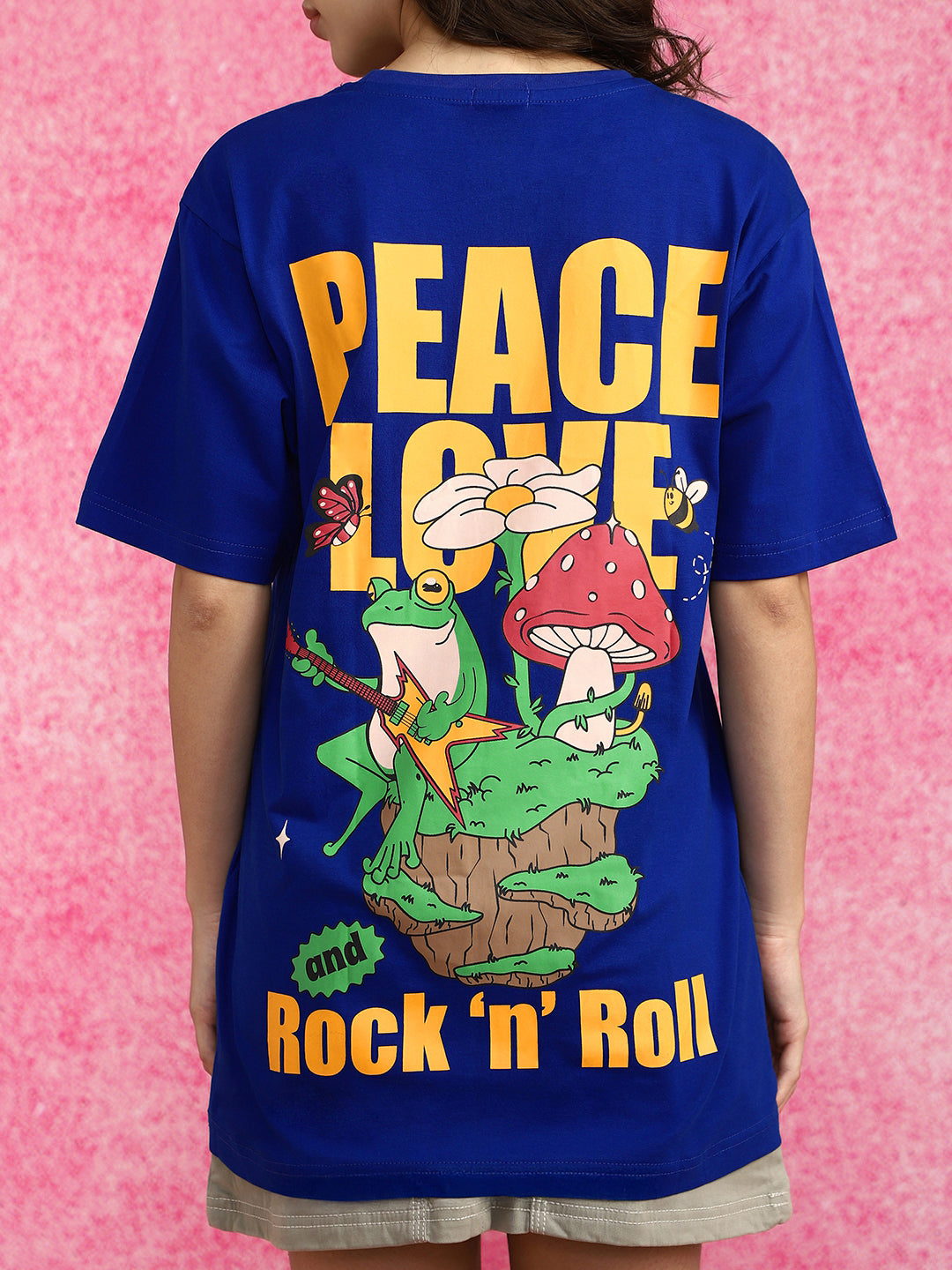 Rock And Roll Royal Blue Oversized Fit Graphic T-Shirt