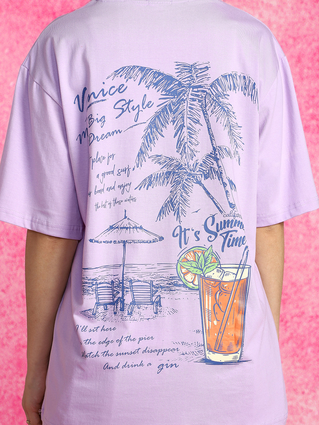 Summer Time Lilac Oversized Graphic Printed T-Shirt