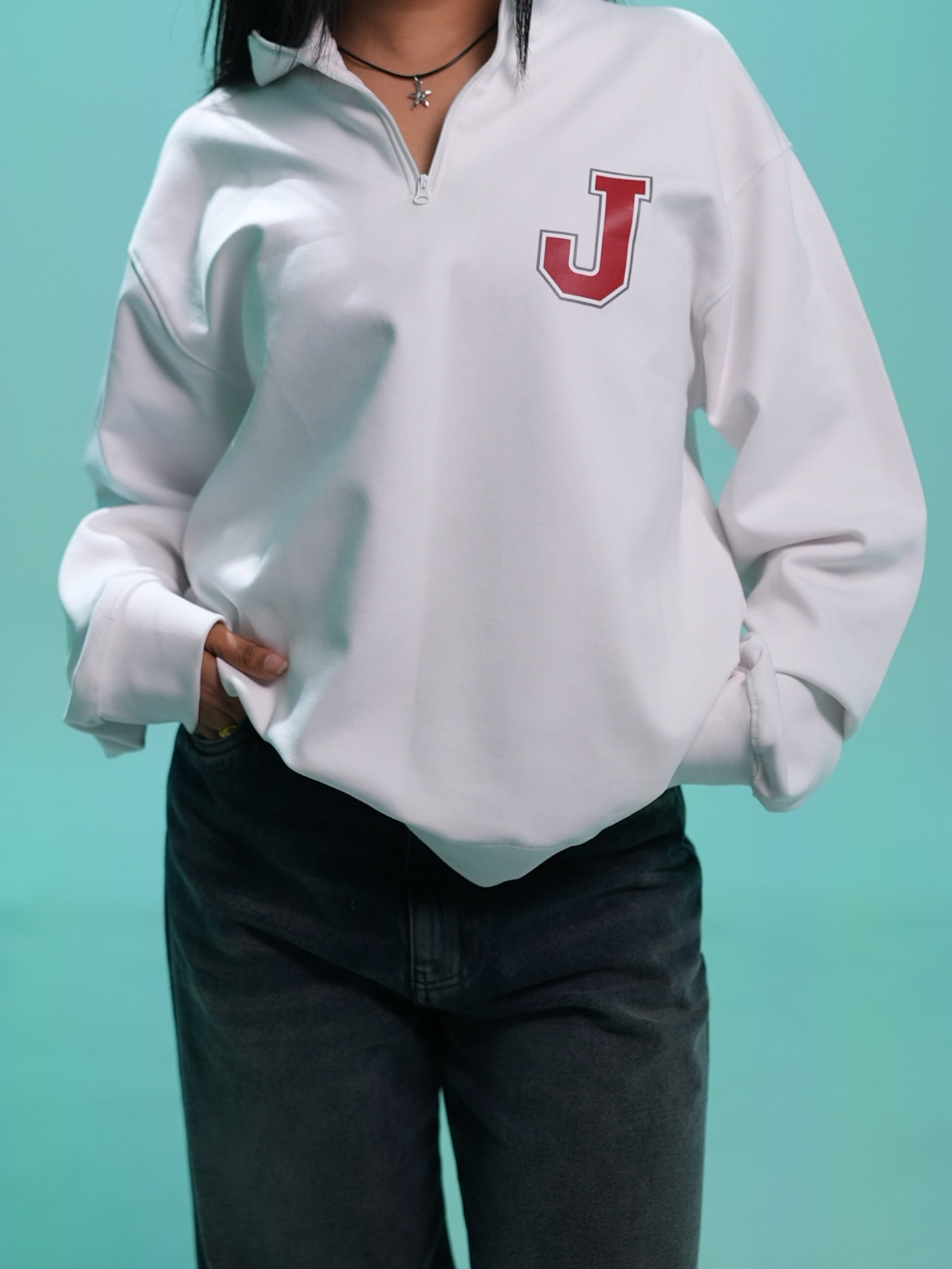 Juneberry White Oversized Printed Sweatshirt