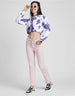 Cow Print Regular Fit Purple Zipper Crop Jacket