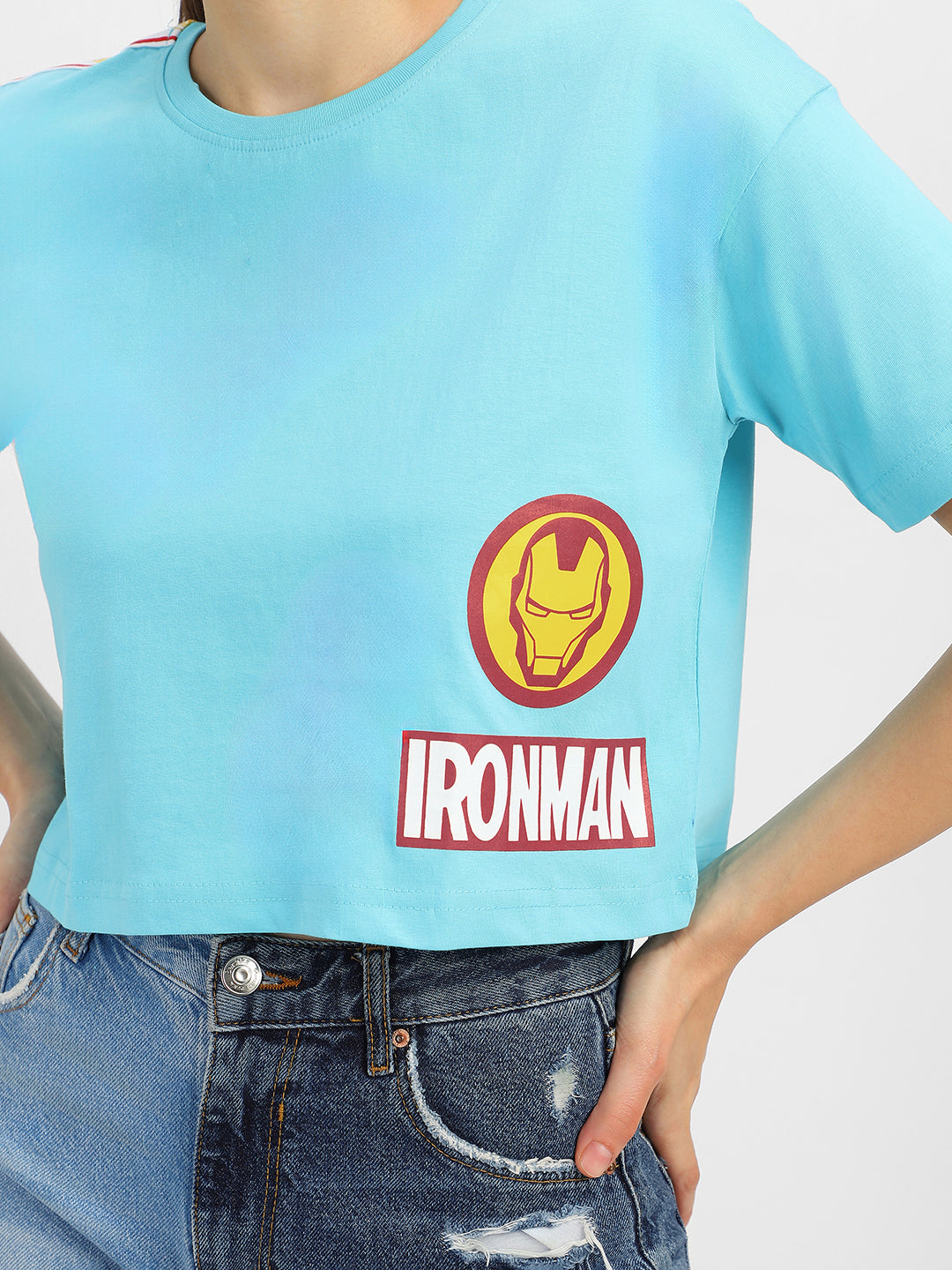 IRONMAN Blue Graphic Printed Crop-Top