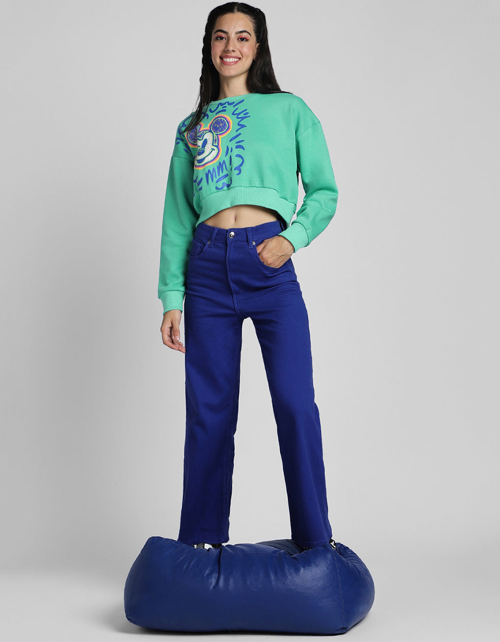 Donald Duck Graphic Printed Green Oversized Sweatshirt