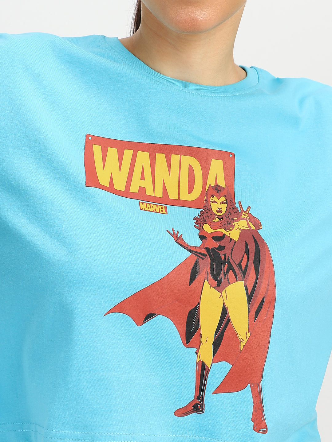Wanda Marvel Blue Graphic Printed Crop-Top
