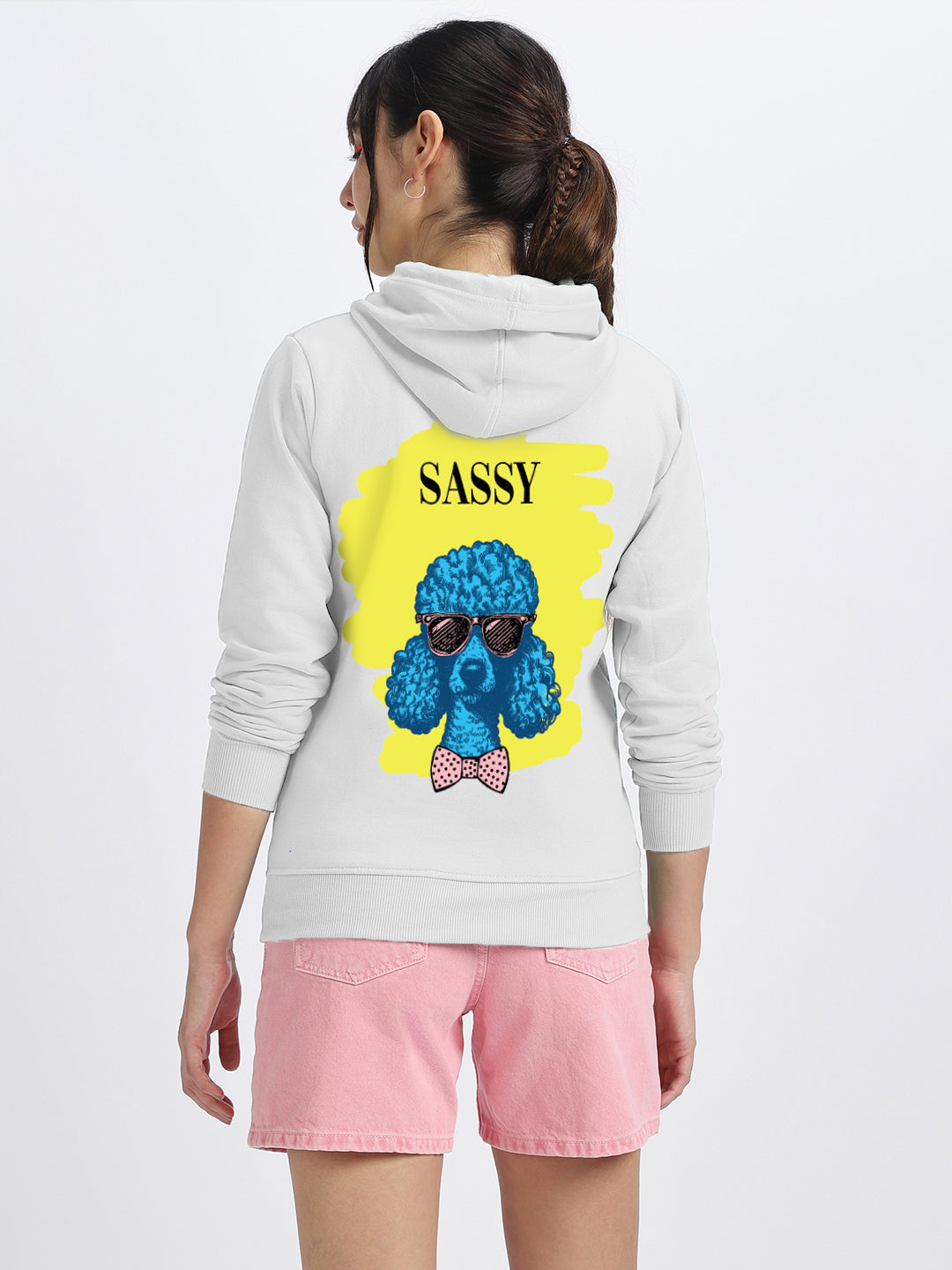 Sassy White Graphic Back Printed Regular Fit Hoodie