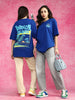 Tropical Island Royal Blue Oversized Fit Puff Printed T-Shirt