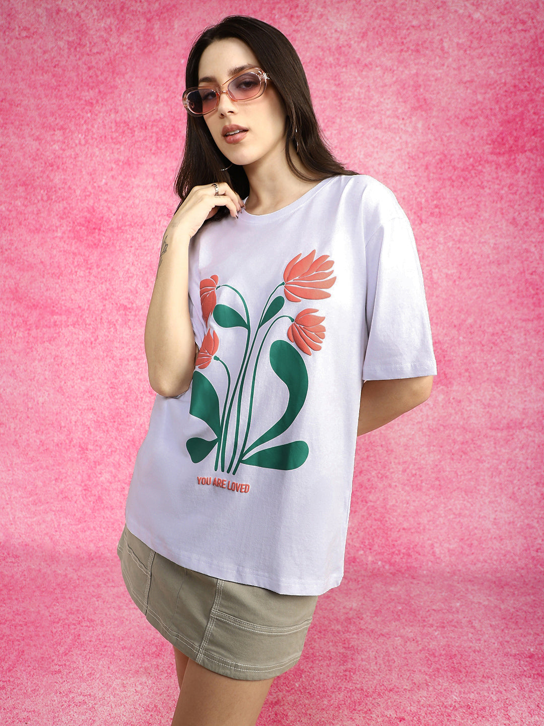 You Loved  White Graphic Printed Oversized T-Shirt