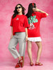Stay Curious Red Oversized Typographic T-Shirt