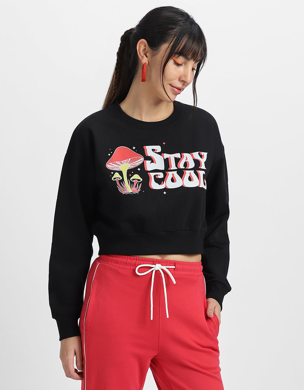Stay Cool Graphic Printed Oversized Black Sweatshirt