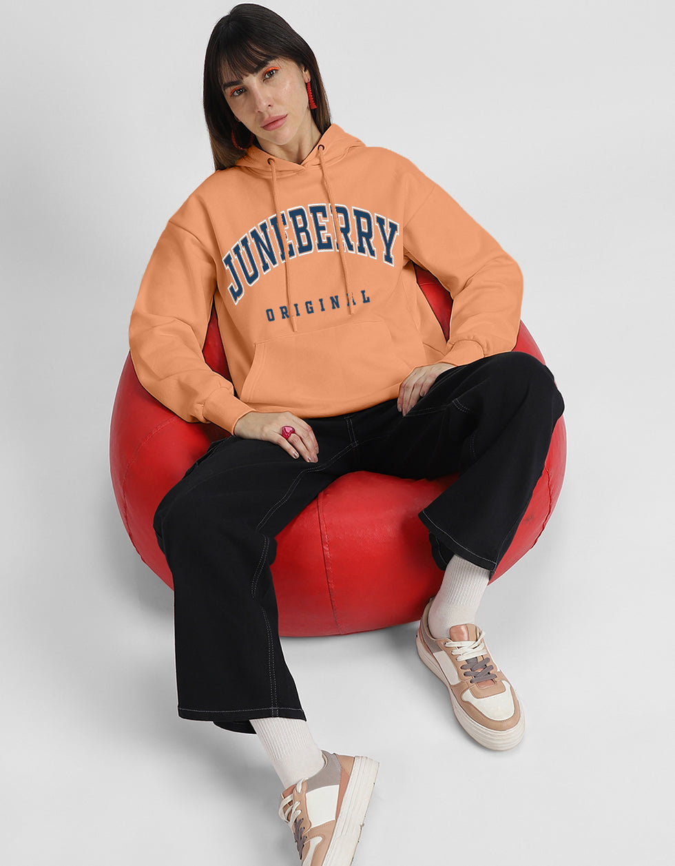 Juneberry Original Orange Graphic Printed Oversized Hoodie