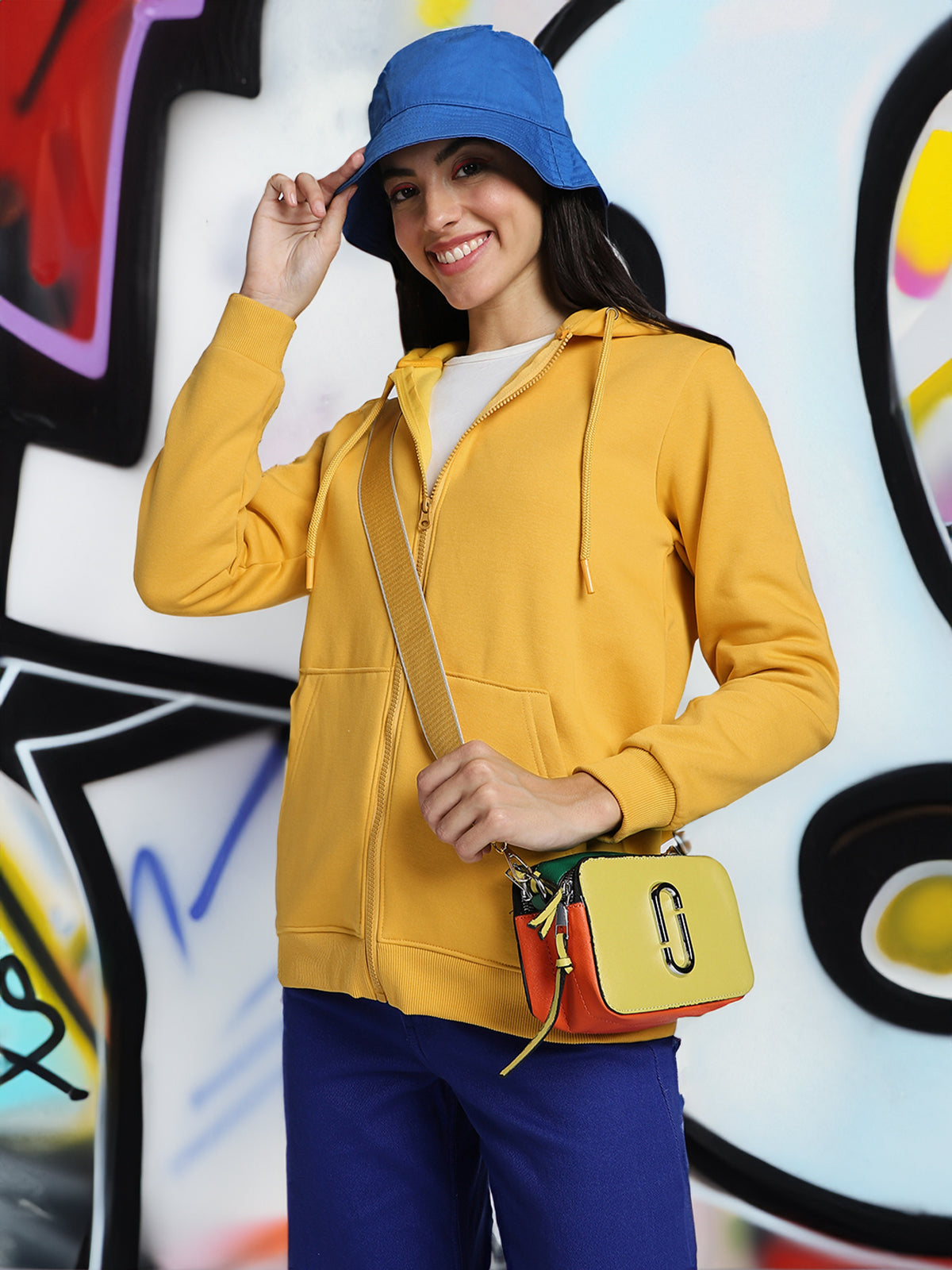 Plain Hooded Regular Fit Yellow Zipper Jacket