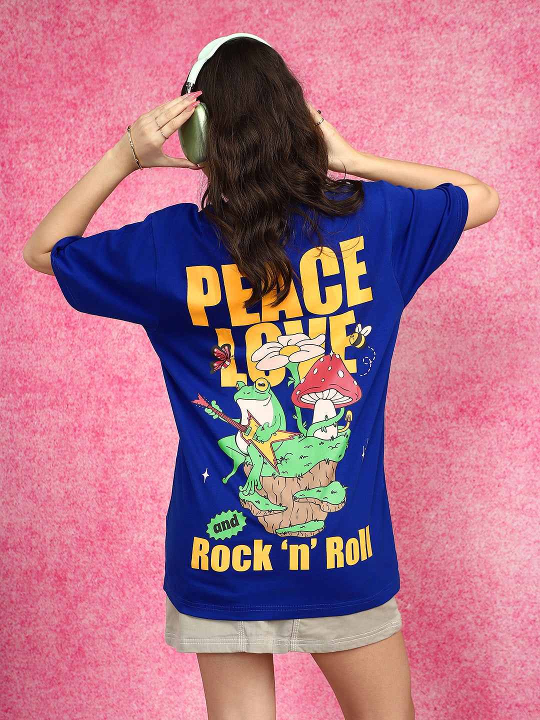 Rock And Roll Royal Blue Oversized Fit Graphic T-Shirt