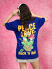 Rock And Roll Royal Blue Oversized Fit Graphic T-Shirt