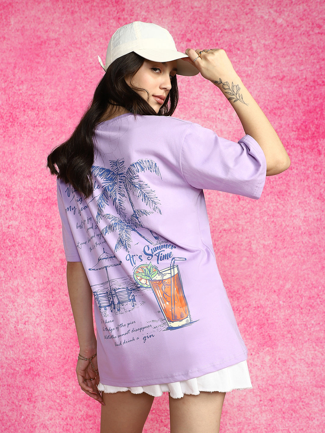 Summer Time Lilac Oversized Graphic Printed T-Shirt
