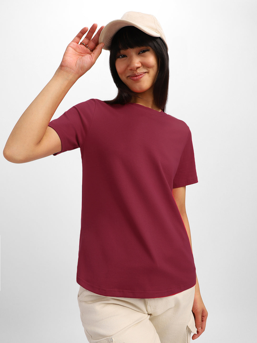 Viva Magenta Plain Regular Fit T-Shirt