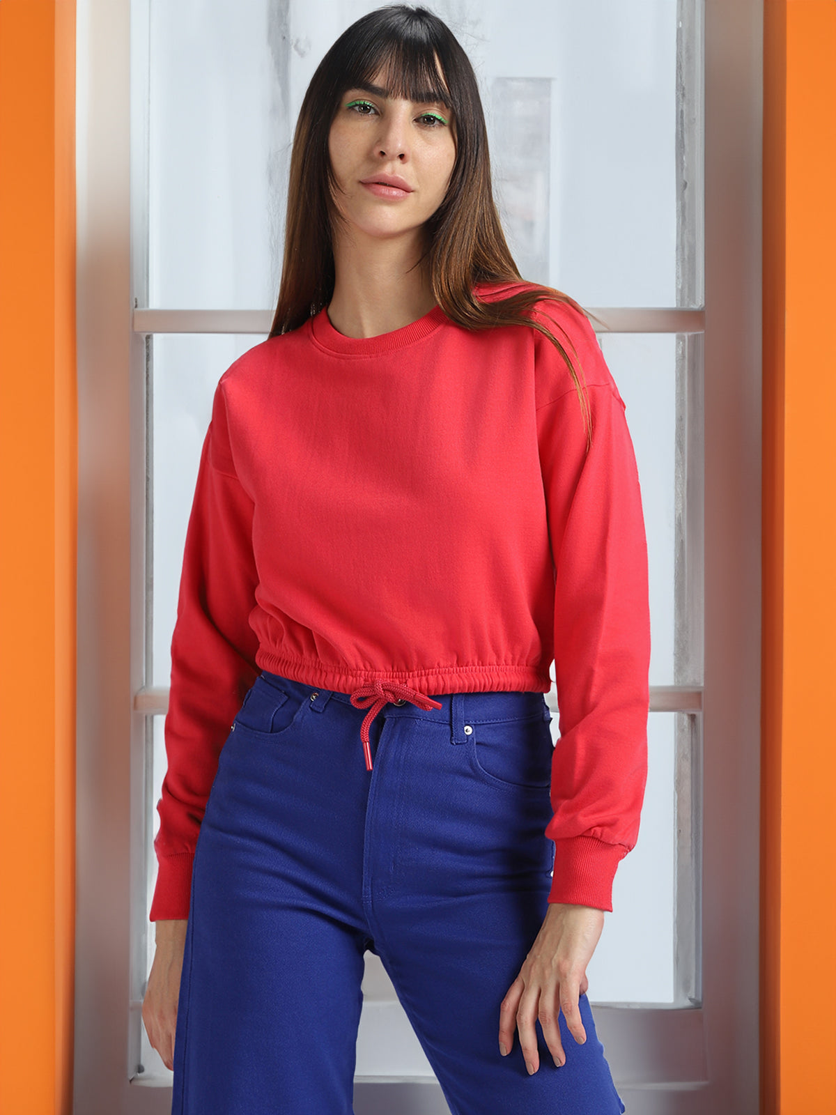 Plain Magenta Oversized Cropped Sweatshirt