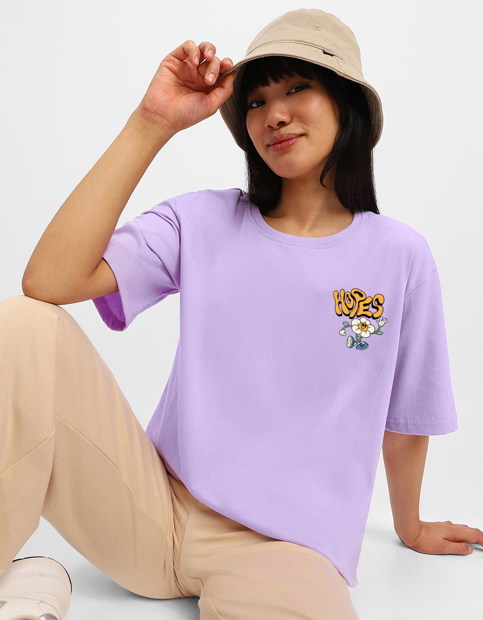 Hopes Lilac Oversized Graphic Printed T-Shirt
