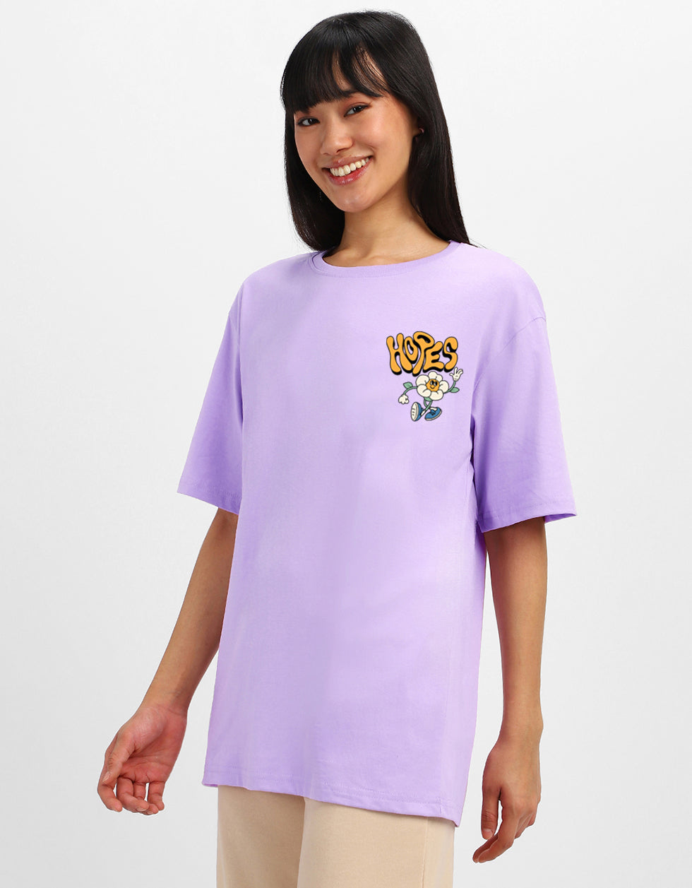 Hopes Lilac Oversized Graphic Printed T-Shirt