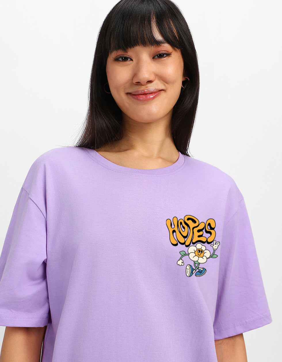 Hopes Lilac Oversized Graphic Printed T-Shirt