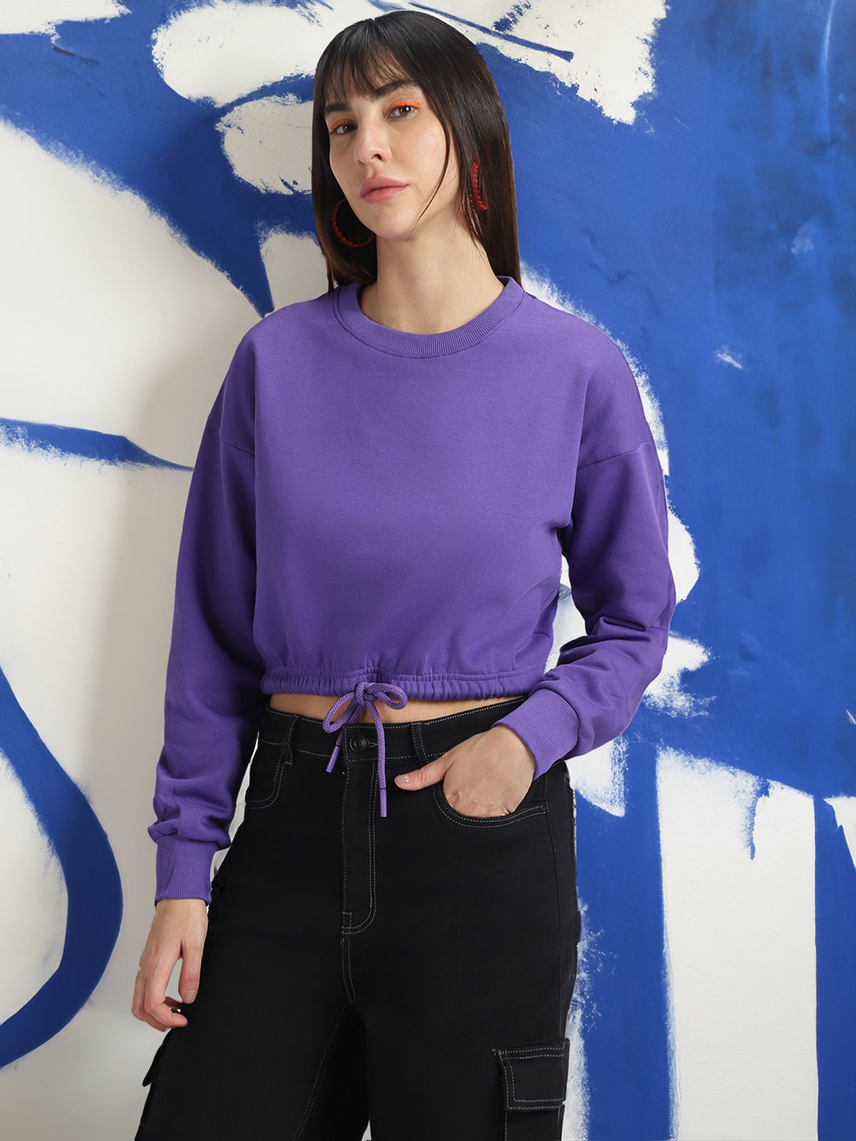 Plain Purple Oversized Cropped Sweatshirt