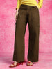 Brown Plain 5 Pocket Straight Fit Woven Cargo