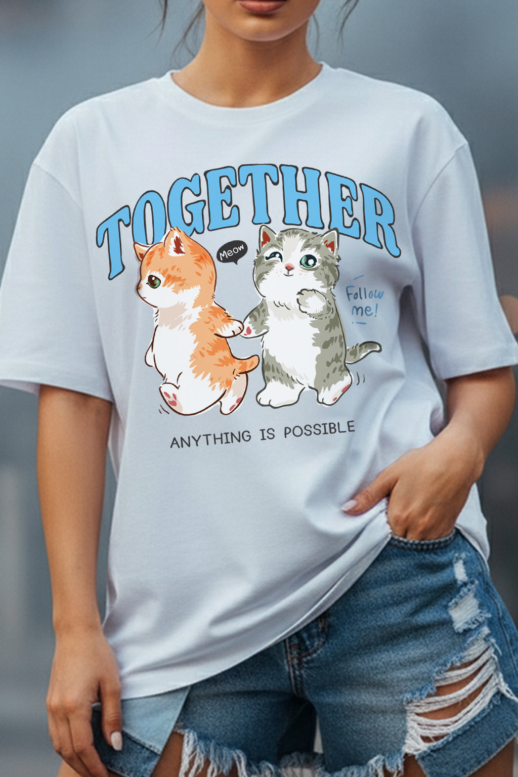 Together White Oversized Graphic Printed T-Shirt
