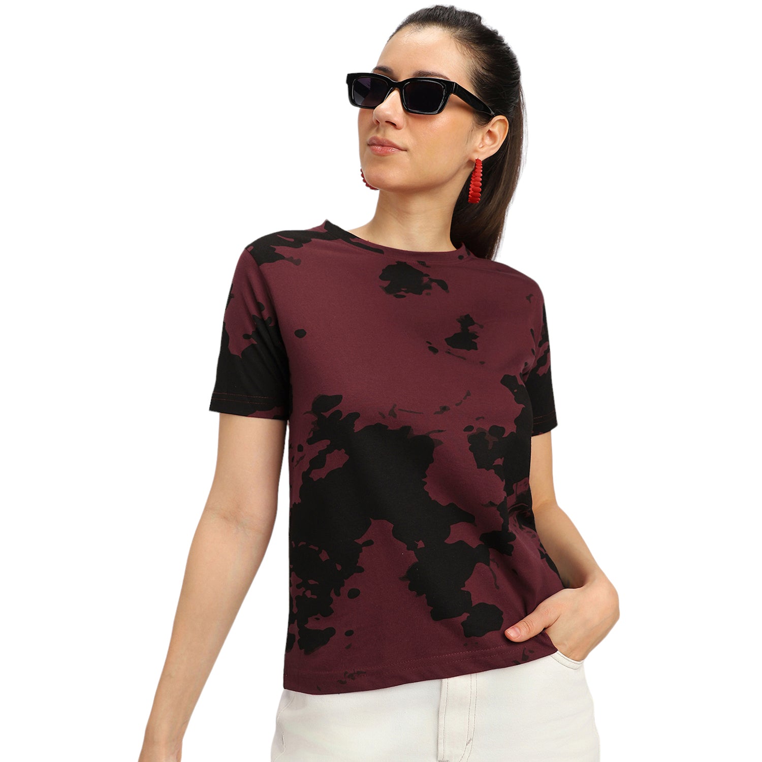Maroon Regular Fit Graphic T-Shirt