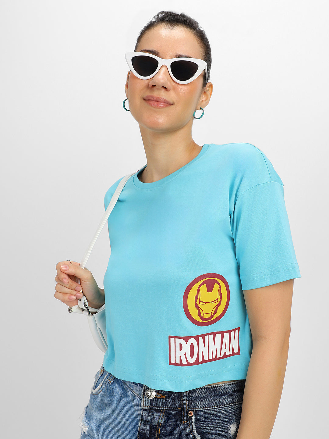 IRONMAN Blue Graphic Printed Crop-Top