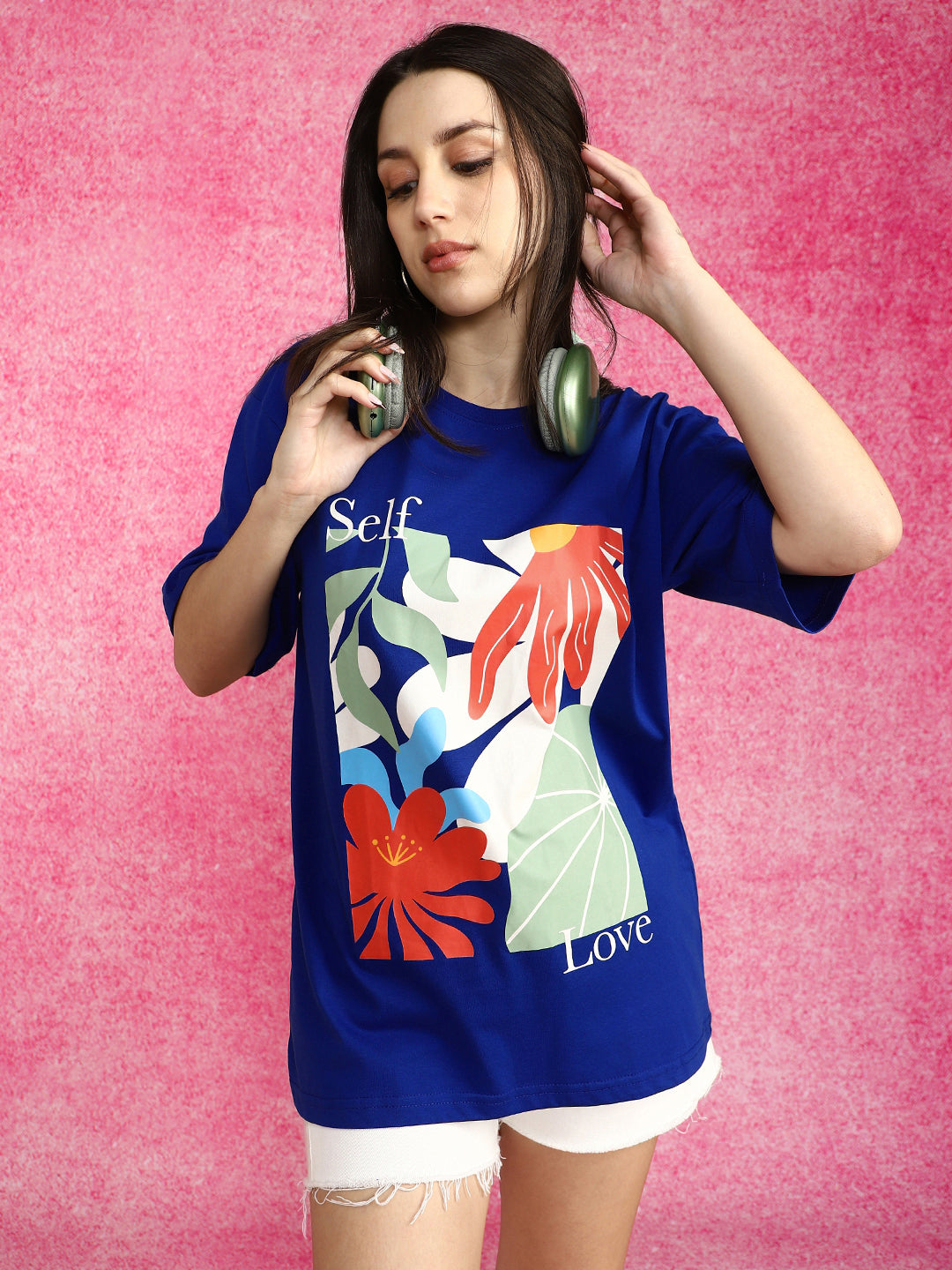 Self Love Royal Blue Oversized Fit Graphic T-Shirt