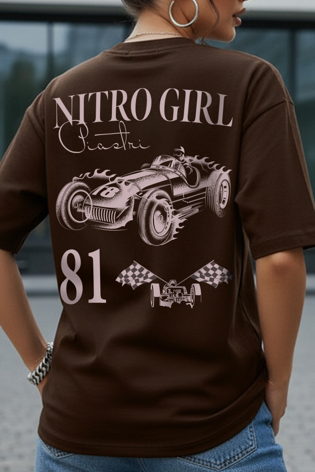 Nitro Girl Brown Oversized Printed T-Shirt