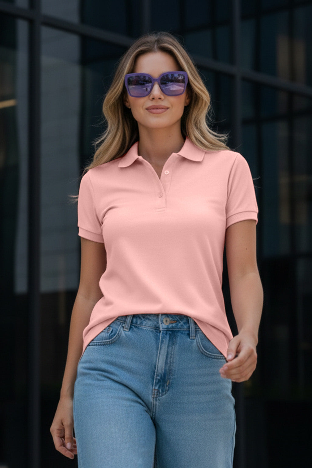 Pink Plain Cotton Regular Slim Fit Polo T-Shirt