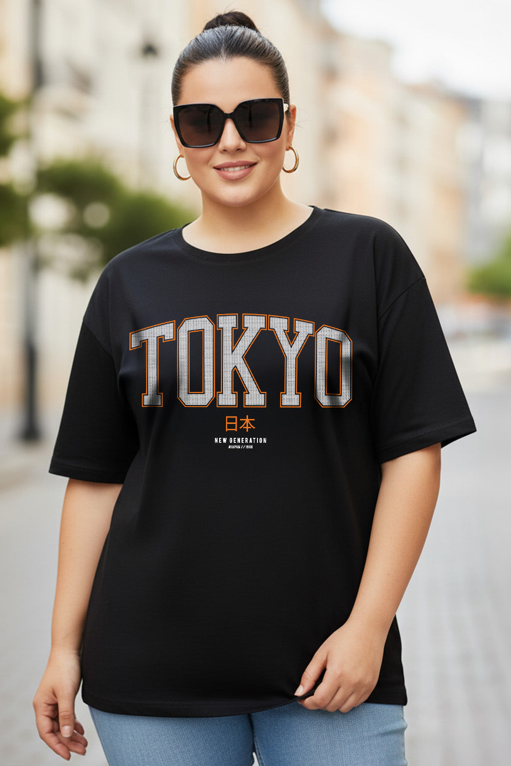 Tokyo Black Plus Size Printed T-shirt