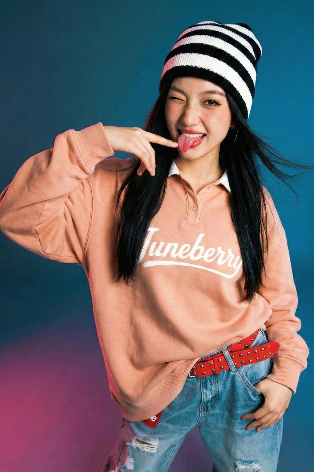 Juneberry Peach Oversized Printed Sweatshirt