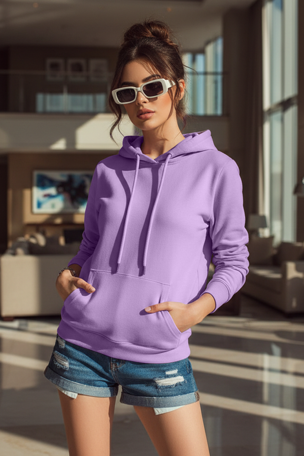 Plain Lilac Spun Regular Fit Hoodie