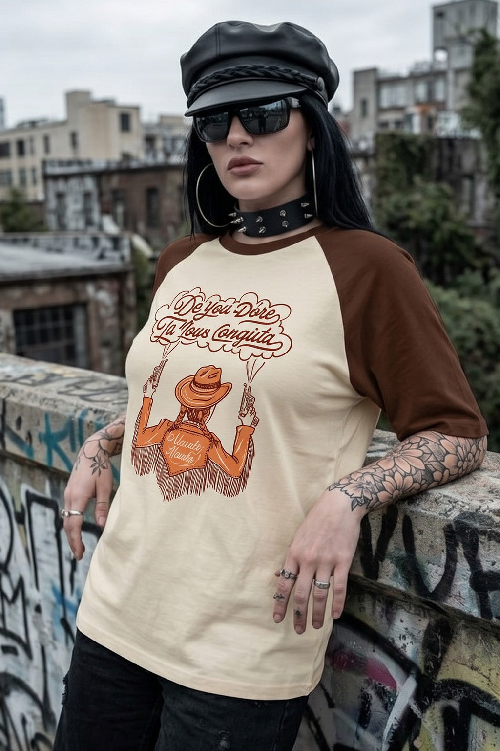 Do You Dare Brown Oversized Graphic T-Shirt