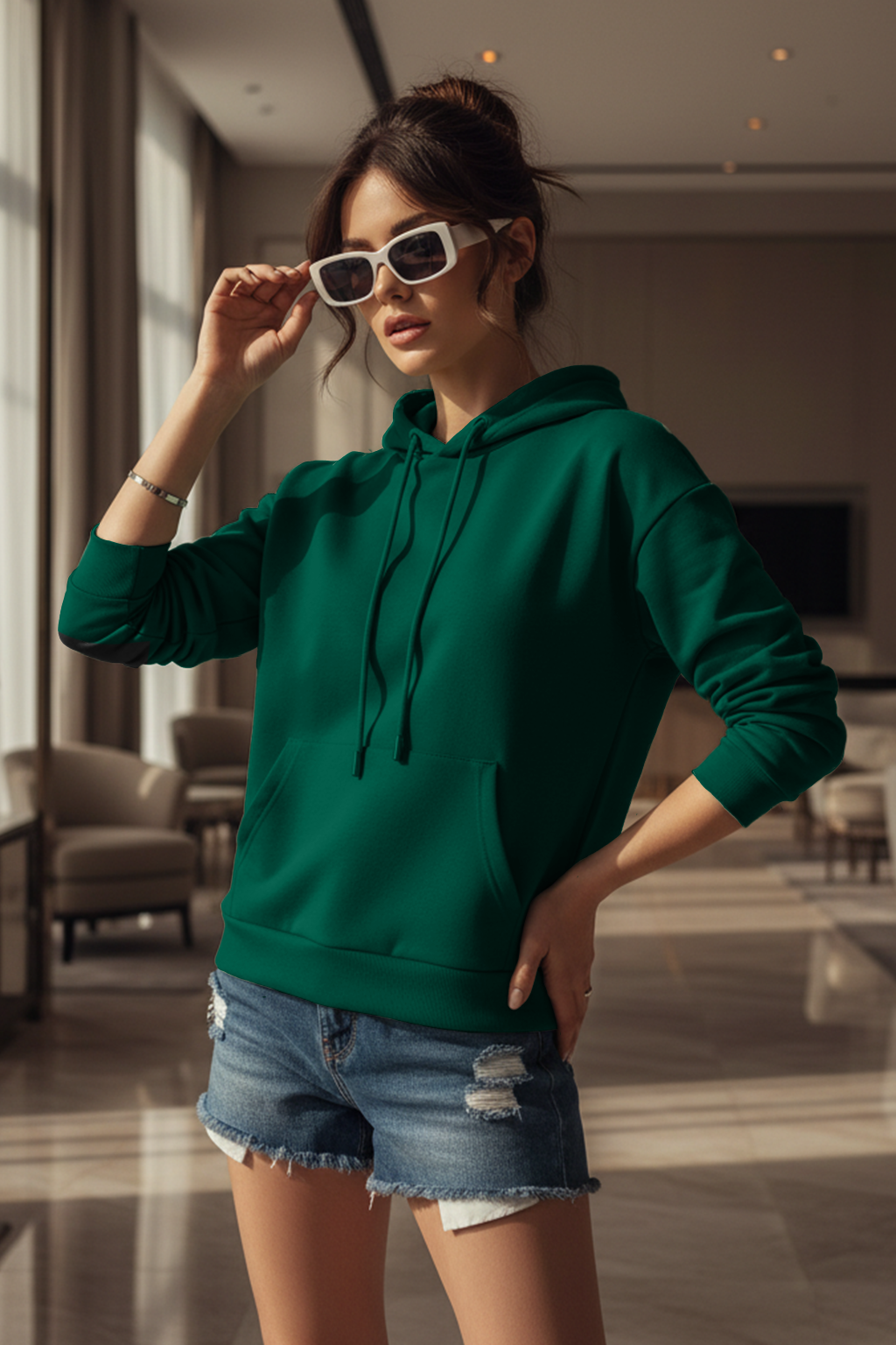 Plain Green Spun Regular Fit Hoodie
