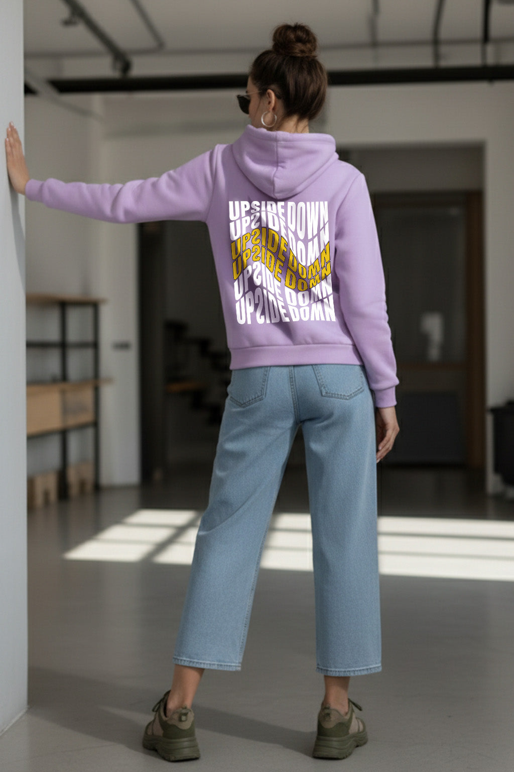 Upside Down Printed Lilac Regular Fit Hoodie