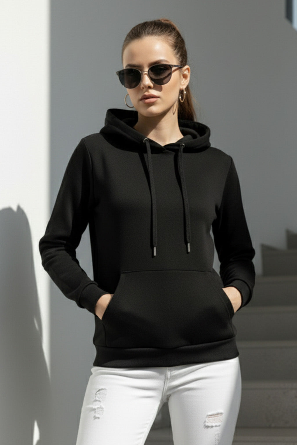 Stay Weird Black Regular Fit Back Printed Hoodie