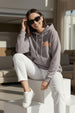 Brooklyn Typographic Printed Grey Oversized Hoodie